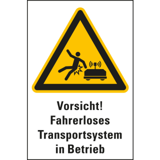 Hauptbild Warn-Kombischild: Vorsicht! Fahrerloses Transportsystem in Betrieb, weiß, Kunststoff, 200 x 300 mm