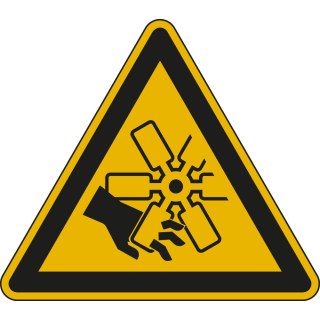 Hauptbild Warnschild: Warnung vor bewegenden Klingen, ISO, Standardfolie, Schenkellänge 200 mm