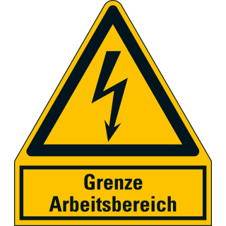 
Warnschild: Grenze Arbeitsbereich, Blitzpfeil, Kunststoff, 210 mm x 240 mm, 1 Stück
