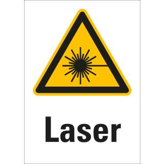 Kombi-Warnschild: Laser, Piktogramm & Text, Folie oder Kunststoff, 131 mm x 185 mm, nur als Einzelstück
