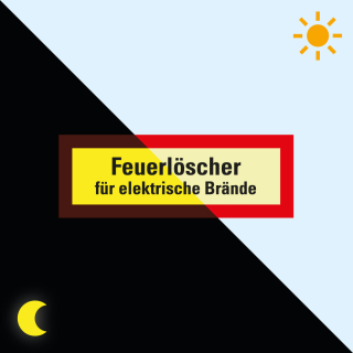 Permalight Power Feuerwehrschild: Feuerlöscher für elektrische Brände, Folie selbstklebend lang nachleuchtend, 210 x 74 mm
