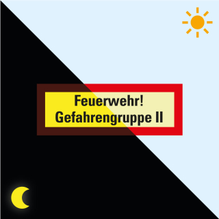Permalight Power Feuerwehrschild: Feuerwehr! Gefahrengruppe II, Folie selbstklebend lang nachleuchtend, 210 x 74 mm