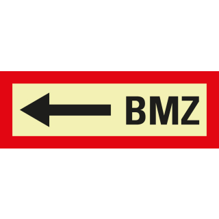 Permalight Power Feuerwehrschild: BMZ links, Kunststoff oder Folie lang nachleuchtend, 297 x 105 mm