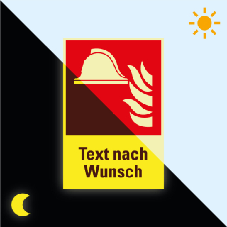 Permalight power Brandschutz-Kombischild: Mittel und Geräte zur Brandbekämpfung, Text nach Wunsch, Kunststoff lang nachleuchtend, 200 x 300 mm