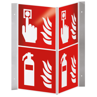Hauptbild Brandschutz-Nasenschild: Feuerlöscher und Brandmelder, ASR/ISO, Kunststoff, 400 x 200 mm