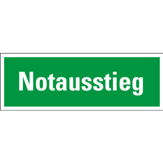 Rettungszeichen: Text Notausstieg, grün-weiß, praxisbewährt, Folie selbstklebend, 297 x 105 mm, 1 Stück