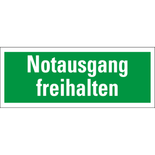 Rettungszeichen: Notausgang freihalten, diverse Materialien, 297 x 105 mm, nur als Einzelstück