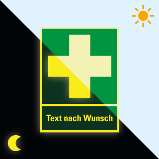 Permalight Power Rettungszeichen-Kombischild: Erste Hilfe, Text nach Wunsch, Kunststoff, 300 x 400 mm