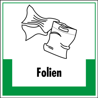 Abfallkennzeichen: Folien, Symbol mit Text, Folie selbstklebend oder Kunststoff, zwei Größen, nur als Einzelstück