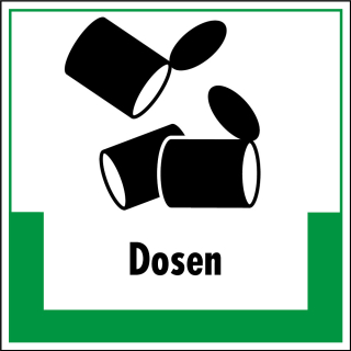 Abfallkennzeichen: Dosen, Symbol mit Text, Folie selbstklebend, 200 x 200 mm, 1 Stück