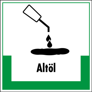 Abfallkennzeichen: Altöl, Symbol mit Text, Folie selbstklebend oder Kunststoff, 200 x 200 mm, nur als Einzelstück