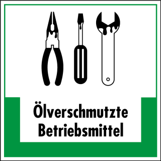 Abfallkennzeichen: Ölverschmutzte, Symbol mit Text, Folie selbstklebend, 200 x 200 mm, 1 Stück