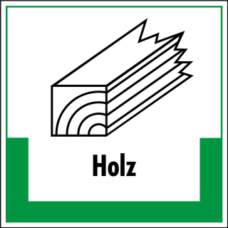 Abfallkennzeichen: Holz, Symbol mit Text, Folie selbstklebend oder Kunststoff, 200 x 200 mm, nur als Einzelstück