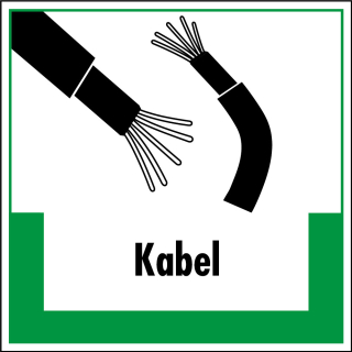 Abfallkennzeichen: Kabel, Symbol mit Text, Folie selbstklebend oder Kunststoff, 200 x 200 mm, nur als Einzelstück