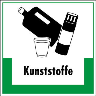 Abfallkennzeichen: Kunststoffe, Symbol mit Text, Folie selbstklebend oder Kunststoff, 200 x 200 mm, nur als Einzelstück