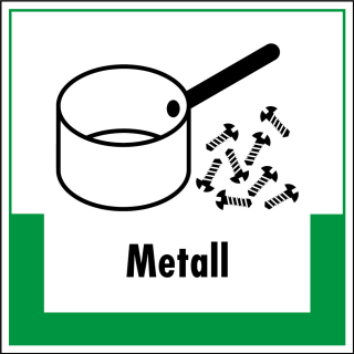 Abfallkennzeichen: Metall, Symbol mit Text, Folie selbstklebend oder Kunststoff, 200 x 200 mm, nur als Einzelstück