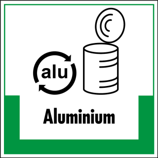 Abfallkennzeichen: Aluminium, Symbol mit Text, Folie selbstklebend oder Kunststoff, 200 x 200 mm, nur als Einzelstück