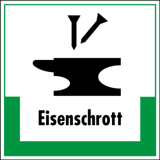 Abfallkennzeichen: Eisenschrott, Symbol mit Text, Folie selbstklebend oder Kunststoff, 200 x 200 mm, nur als Einzelstück