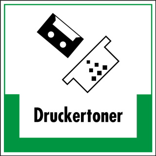 Abfallkennzeichen: Druckertoner, Symbol mit Text, Folie selbstklebend, 200 x 200 mm, 1 Stück