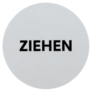 Hauptbild Türschild: Ziehen, Vollaluminium silber eloxiert, Ø 60 mm
