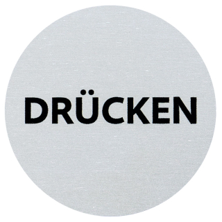 Hauptbild Türschild: Drücken, Vollaluminium silber eloxiert, Ø 60 mm