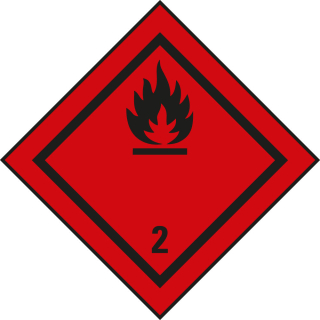 Gefahrgutzettel oder Verpackungskennzeichen: Klasse 2.1 - Entzündbare Gase, rot-schwarz, ADR, RID, IMDG-Code, GGVSEB, seewasserbeständige Folie oder Haftpapier permanent, versch. Größen & Lieferformen