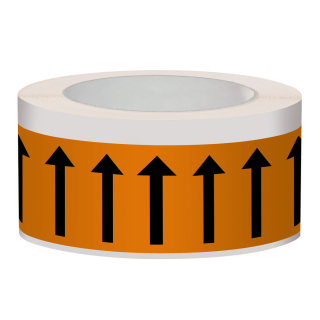 Rohrleitungsband: Fließrichtungspfeile, orange-schwarz, Folie selbstklebend, 50 mm breite, 33 m/Rolle