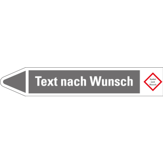 Bild der Vorderseite des Rohrleitungsetiketts:, Text nach Wunsch, links, , für Ø 60 - 90 mm, Standardfolie