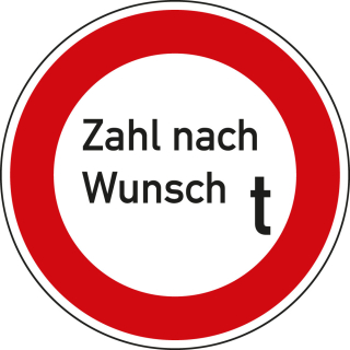 Hauptbild Verkehrszeichen Nr. 262 Verbot für Fahrzeuge mit Gewicht nach Wunsch, Aluminium reflektierend RA1, Ø 600 mm Hauptbild Verkehrszeichen Nr. 262 Verbot für Fahrzeuge mit Gewicht nach Wunsch, Aluminium reflektierend RA1, Ø 600 mm