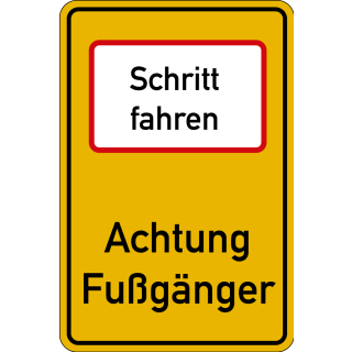 Hauptbild Hinweisschild: Schritt fahren - Achtung Fußgänger, DIN 67520, Aluminium RA2 reflektierend, 600 x 900 mm Hauptbild Hinweisschild: Schritt fahren - Achtung Fußgänger, DIN 67520, Aluminium RA2 reflektierend, 600 x 900 mm