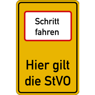 Hauptbild Hinweisschild: Schritt fahren - Hier gilt die StVO, DIN 67520, Aluminium RA2 reflektierend, 600 x 900 mm, Hauptbild Hinweisschild: Schritt fahren - Hier gilt die StVO, DIN 67520, Aluminium RA2 reflektierend, 600 x 900 mm,