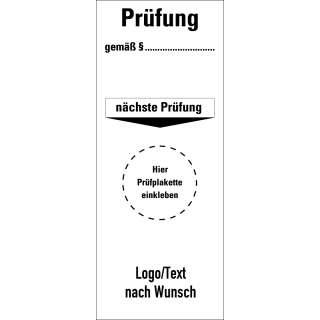 Grundplakette Geprüft nach DGUV, mit Text oder Logo nach Wunsch, Standardfolie, 40 x 100 mm, 5 St./Bogen