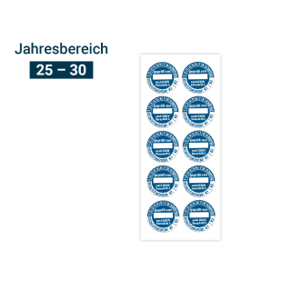 Hauptbild von Prüfplakette geprüft von... nach DGUV Vorschrift 3 K1 K2, Beschriftungsfeld, 25 - 30, blau, Folie selbstklebend, Ø 30 mm, 10 St./Bogen