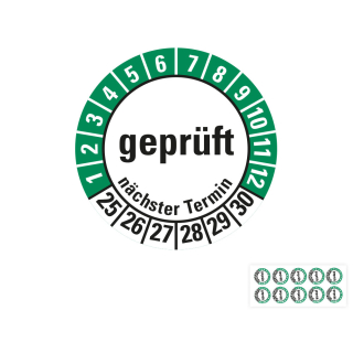 Produkt Hauptbild von Prüfplakette geprüft nächster Termin, 25 - 30, weiß-grün, Folie selbstklebend, Ø 30 mm