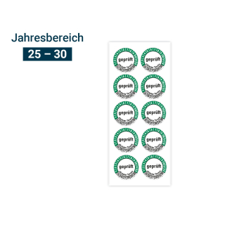 Produkt Hauptbild von Prüfplakette geprüft nächster Termin, 25 - 30, weiß-grün, Folie selbstklebend, Ø 30 mm