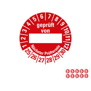 Produkt Hauptbild von Prüfplakette geprüft von... Nächster Prüftermin, Beschriftungsfeld, 25 - 30, rot, Folie selbstklebend, Ø 30 mm