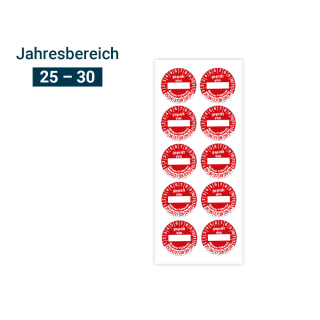 Produkt Hauptbild von Prüfplakette geprüft von... Nächster Prüftermin, Beschriftungsfeld, 25 - 30, rot, Folie selbstklebend, Ø 30 mm