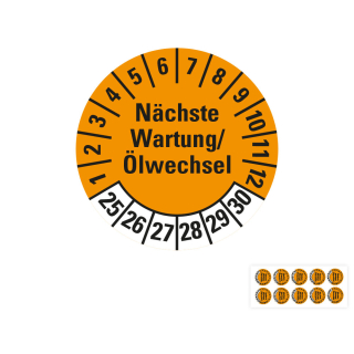 Produkt Hauptbild von Prüfplakette Nächste Wartung/Ölwechsel, 25 - 30, orange, Folie selbstklebend, Ø 30 mm