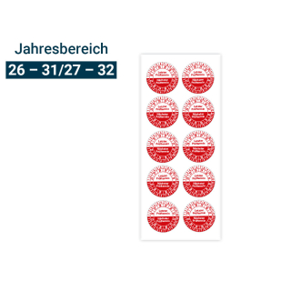 Hauptbild von Prüfplakette Letzter Prüftermin/Nächster Prüftermin, 26 - 31/27 - 32, weiß-rot, Folie selbstklebend, Ø 30 mm, 10 St./Bogen