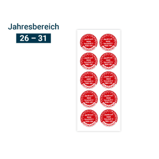 Hauptbild von Prüfplakette geprüft nach DGUV Vorschrift 3 / TRBS 1201, 26 - 31, rot, Folie selbstklebend, Ø 20 mm, 10 St./Bogen