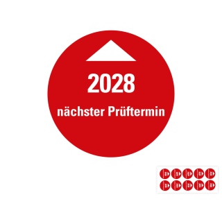 Produkt Hauptbild von Systemprüfplakette Nächster Prüftermin, 2028, rot, Folie selbstklebend, Ø 30 mm