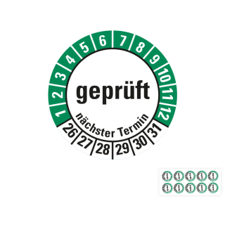 Produkt Hauptbild von Prüfplakette geprüft nächster Termin, 26 - 31, weiß-grün, Folie selbstklebend, Ø 30 mm