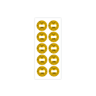Produkt Hauptbild von Jahresprüfplakette geprüft von, 2026, Beschriftungsfeld, gelb, Folie selbstklebend, Ø 30 mm