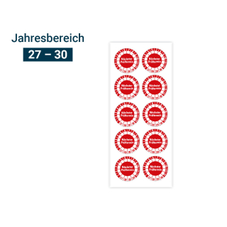 Hauptbild von Prüfplakette Nächster Prüftermin, 27 - 30, rot, Freifelder, Standardfolie, Ø 30 mm, 10 St./Bogen