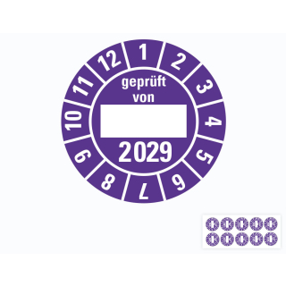 Hauptbild von Jahresprüfplakette geprüft von, 2029, Beschriftungsfeld, violett, Standardfolie, Ø 30 mm, 10 St./Bogen