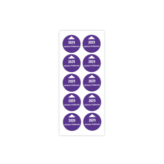 Hauptbild von Systemprüfplakette Nächster Prüftermin, 2029, violett, Standardfolie, Ø 30 mm, 10 St./Bogen
