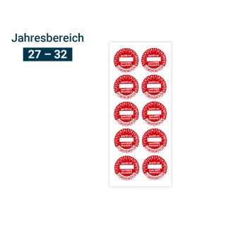 Hauptbild von Prüfplakette geprüft von... nach DGUV Vorschrift 3, Beschriftungsfeld, 27 - 32, rot, Standardfolie, Ø 30 mm, 10 St./Bogen