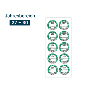 Hauptbild von Prüfplakette Funktion geprüft am... Prüfer... Nächste Prüfung, 27 - 30, weiß-grün, Standardfolie, Ø 30 mm, 10 St./Bogen