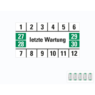 Hauptbild von Prüfplakette letzte Wartung, 27 - 30, weiß-grün, Standardfolie, 33 x 18 mm, 16 St./Bogen
