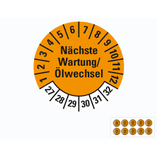 Hauptbild von Prüfplakette Nächste Wartung/Ölwechsel, 27 - 32, orange, Standardfolie, Ø 30 mm, 10 St./Bogen